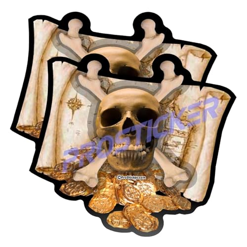 Metal Detecting Skull and Coins Decal (One) 3" 2 Pack ProSticker 500 2PK