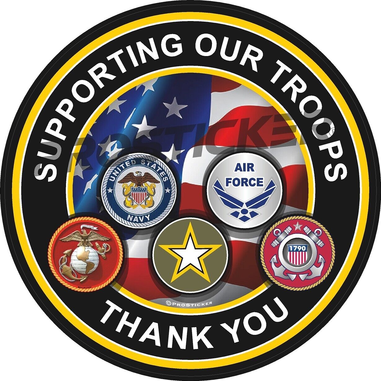 Supporting Our Troops, Thank You, Decal, USA, Flag, Military, Weatherproof for Your car, truck, laptop, iPad, notebook, mailbox, window, locker, toolbox, etc. Made In the USA ProSticker 291