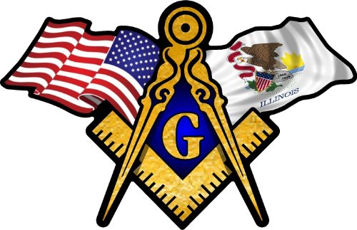 ProSticker 048 (One) 3" X 5" Masonic Series American & Illinois Flags Compass Square Decal Sticker