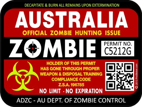 ProSticker 1205 (Two Pack) 3"x 4" Zombie Series Australia Hunting License Permit Decal Sticker