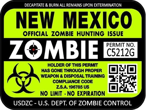 ProSticker 1241 (Two Pack) 3"x 4" Zombie Series New Mexico Hunting License Permit Decal Sticker