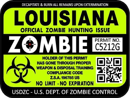 ProSticker 1228 (Two Pack) 3"x 4" Zombie Series Louisiana Hunting License Permit Decal Sticker