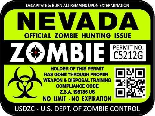 ProSticker 1238 (Two Pack) 3"x 4" Zombie Series Nevada Hunting License Permit Decal Sticker