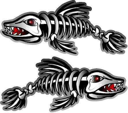 ProSticker 1502 (Two, a Right and a Left Facing) 13" X 30" Fishing Art Series Fish Skeleton Decals Sticker