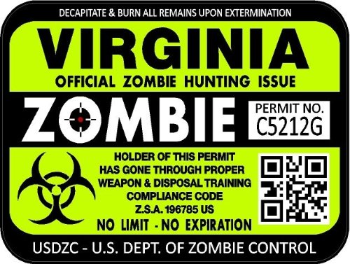 ProSticker 1256 (Two Pack) 3"x 4" Zombie Series Virginia Hunting License Permit Decal Sticker