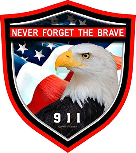 ProSticker 212 (One) 4" Patriot Series Never Forget The Brave, 911" Thin Red Line Eagle Support Decal Sticker