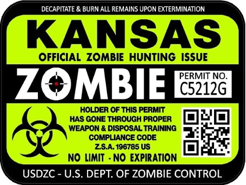 ProSticker 1226 (Two Pack) 3"x 4" Zombie Series Kansas Hunting License Permit Decal Sticker