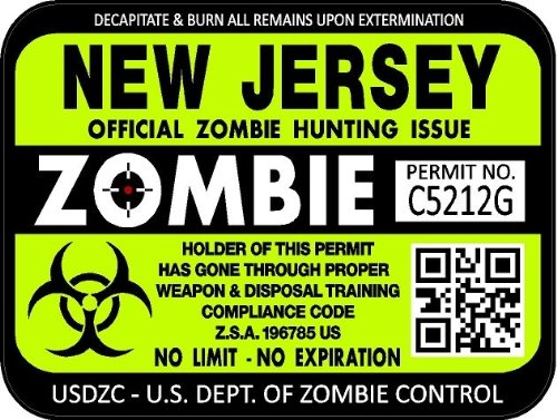 ProSticker 1240 (Two Pack) 3"x 4" Zombie Series New Jersey Hunting License Permit Decal Sticker