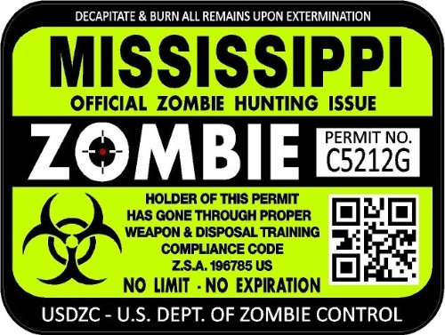 ProSticker 1234 (Two Pack) 3"x 4" Zombie Series Mississippi Hunting License Permit Decal Sticker