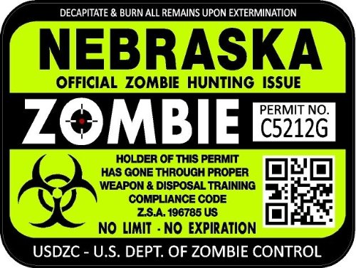 ProSticker 1237 (Two Pack) 3"x 4" Zombie Series Nebraska Hunting License Permit Decal Sticker