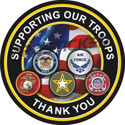 Supporting Our Troops, Thank You, Decal, USA, Flag, Military, Weatherproof for Your car, truck, laptop, iPad, notebook, mailbox, window, locker, toolbox, etc. Made In the USA ProSticker 291