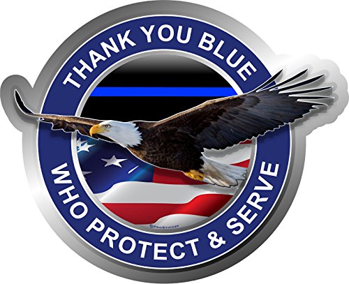 ProSticker 1097 (One) 4" Patriot Series Thank You Blue Who Protect and Serve Eagle Thin Blue Line Decal Sticker