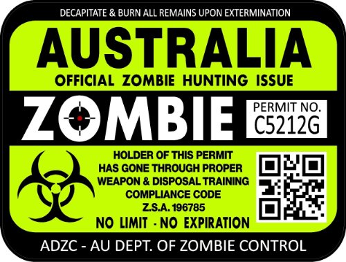 ProSticker 1204 (Two Pack) 3"x 4" Zombie Series Australia Hunting License Permit Decal Sticker