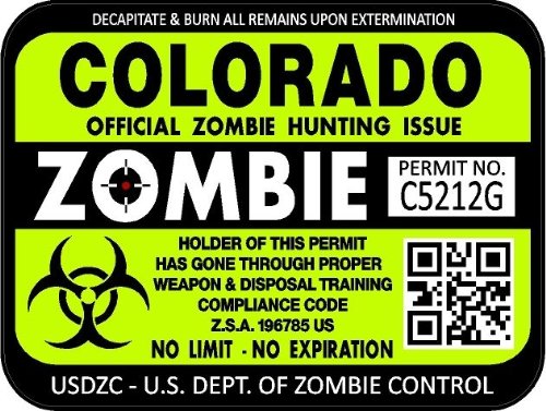 ProSticker 1216 (Two Pack) 3"x 4" Zombie Series Colorado Hunting License Permit Decal Sticker
