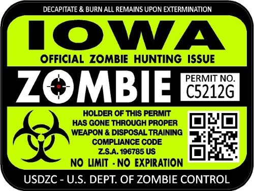 ProSticker 1225 (Two Pack) 3"x 4" Zombie Series Iowa Hunting License Permit Decal Sticker