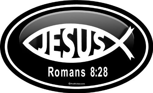 ProSticker 2207 (One) 3" X 5" Euro Oval Series Jesus Romans 8:28" Decal Sticker