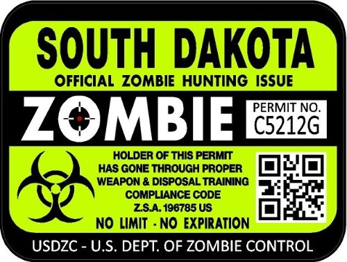 ProSticker 1251 (Two Pack) 3"x 4" Zombie Series South Dakota Hunting License Permit Decal Sticker