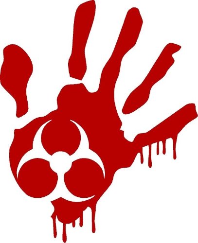 ProSticker 1263 (One) 4" Zombie Series Red Blood Hand Biohazard Decal Sticker