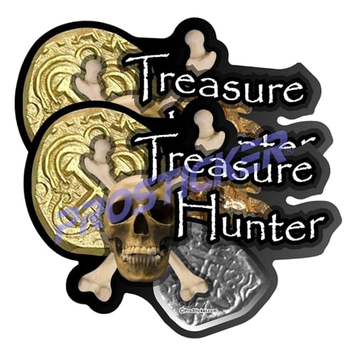 Metal Detecting Treasure Hunter Skull Decal (One) 3" 2 Pack ProSticker 509 2PK