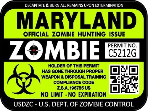 ProSticker 1230 (Two Pack) 3"x 4" Zombie Series Maryland Hunting License Permit Decal Sticker