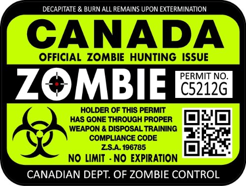 ProSticker 1207 (Two Pack) 3"x 4" Zombie Series Canada Hunting License Permit Decal Sticker
