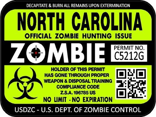 ProSticker 1243 (Two Pack) 3"x 4" Zombie Series North Carolina Hunting License Permit Decal Sticker