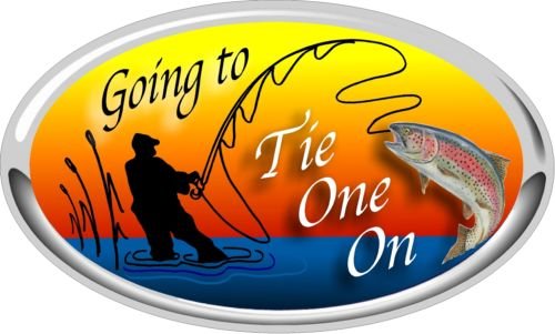 ProSticker 1508 (One) 3" X 5" Fishing Art Series Fly Rod Going to Tie One On Decal Sticker