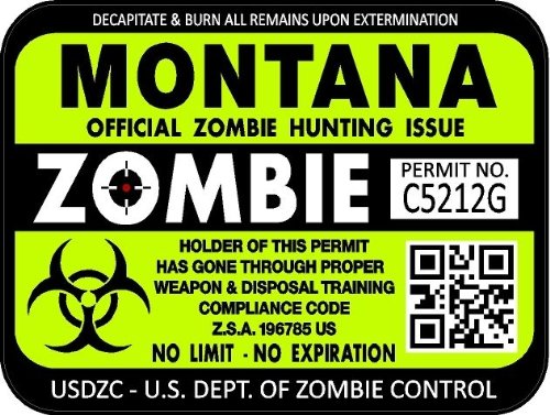 ProSticker 1236 (Two Pack) 3"x 4" Zombie Series Montana Hunting License Permit Decal Sticker