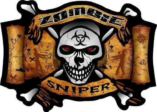 ProSticker 1293 Zombie Series 4" x 5.5" Zombie Sniper Skull Bone Sticker Decal