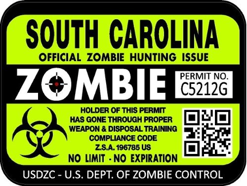ProSticker 1250 (Two Pack) 3"x 4" Zombie Series South Carolina Hunting License Permit Decal Sticker