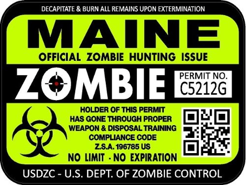 ProSticker 1229 (Two Pack) 3"x 4" Zombie Series Maine Hunting License Permit Decal Sticker