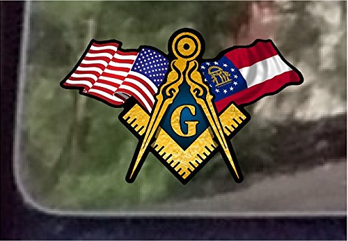ProSticker 045 (10 Pack) 3" X 5" Masonic Series American & Georgia Flags Compass Square Decal Sticker