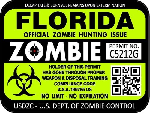 ProSticker 1219 (Two Pack) 3"x 4" Zombie Series Florida Hunting License Permit Decal Sticker