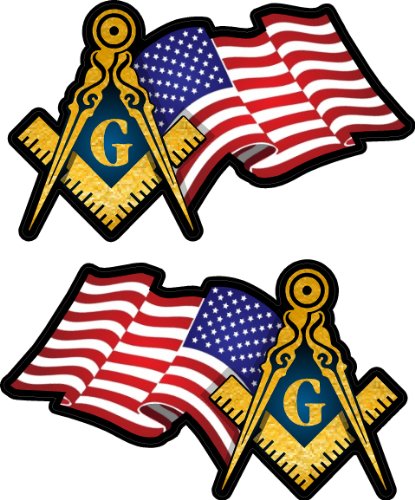 ProSticker 021 (One) 1 Pair 3" Masonic Series American Flag Compass Square Decals Sticker