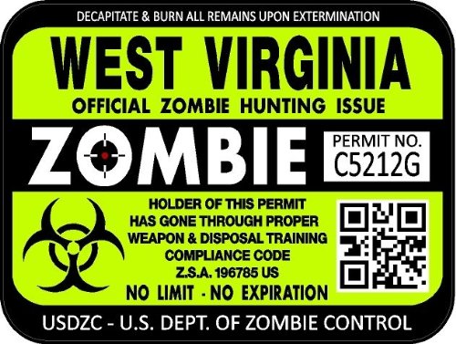 ProSticker 1258 (Two Pack) 3"x 4" Zombie Series West Virginia Hunting License Permit Decal Sticker