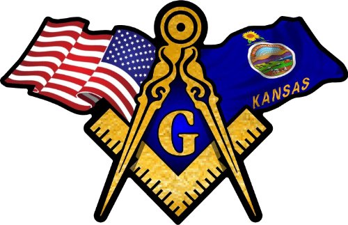 ProSticker 051 (One) 3" X 5" Masonic Series American & Kansas Flags Compass Square Decal Sticker