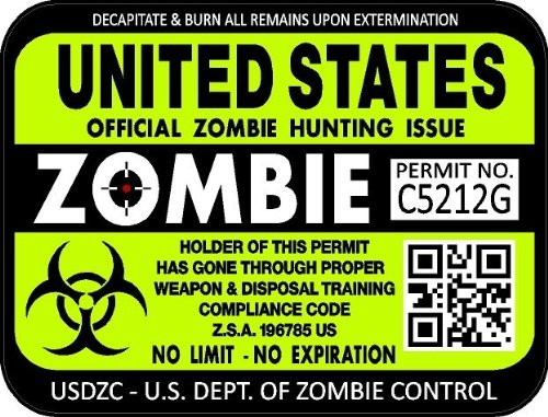 ProSticker 1200 (Two Pack) 3"x 4" Zombie Series United States Hunting License Permit Decal Sticker