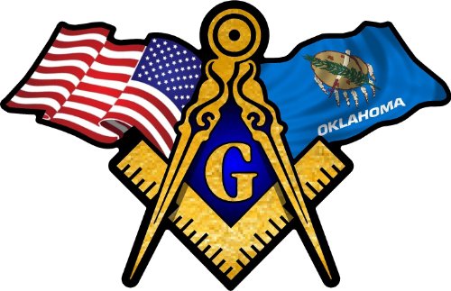ProSticker 071 (One) 3" X 5" Masonic Series American & Oklahoma Flags Compass Square Decal Sticker