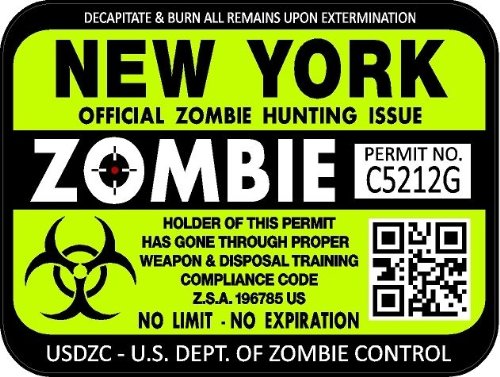 ProSticker 1242 (Two Pack) 3"x 4" Zombie Series New York Hunting License Permit Decal Sticker