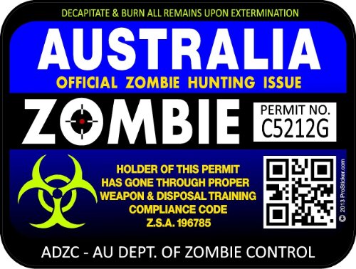 ProSticker 1206 (Two Pack) 3"x 4" Zombie Series Australia Hunting License Permit Decal Sticker