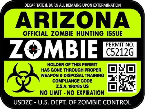 ProSticker 1213 (Two Pack) 3"x 4" Zombie Series Arizona Hunting License Permit Decal Sticker