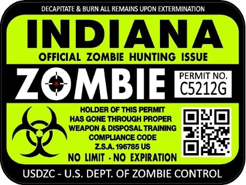 ProSticker 1224 (Two Pack) 3"x 4" Zombie Series Indiana Hunting License Permit Decal Sticker