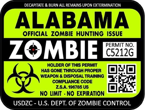 ProSticker 1211 (Two Pack) 3"x 4" Zombie Series Alabama Hunting License Permit Decal Sticker