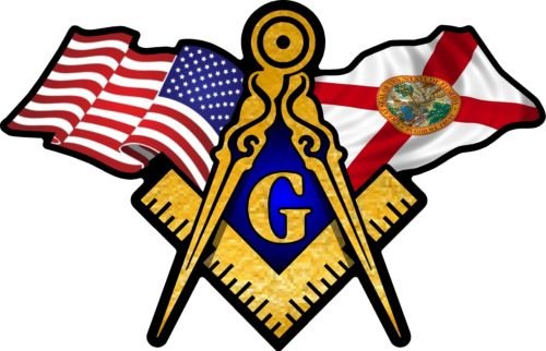 ProSticker 044 (One) 3" X 5" Masonic Series American & Florida Flags Compass Square Decal Sticker