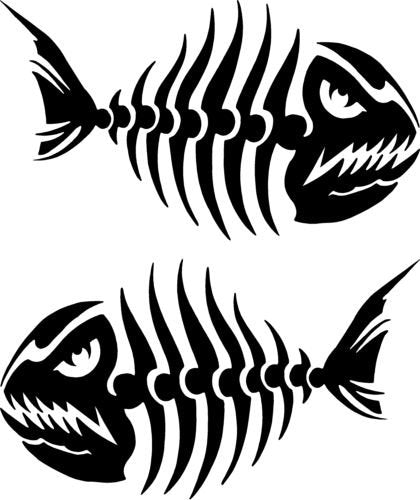 ProSticker 1504 (Two, a Right and a Left Facing) 4" X 7" Fishing Art Series Fish Skeleton Decals Sticker