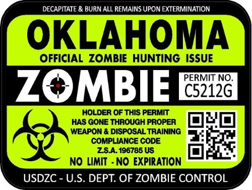 ProSticker 1246 (Two Pack) 3"x 4" Zombie Series Oklahoma Hunting License Permit Decal Sticker