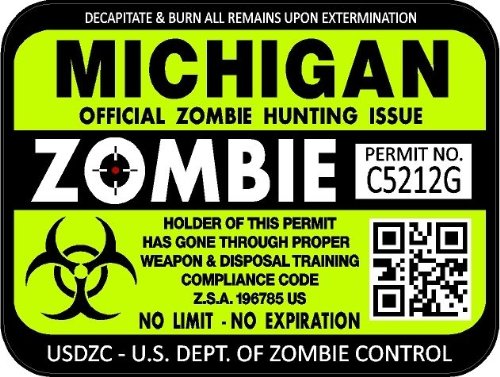 ProSticker 1232 (Two Pack) 3"x 4" Zombie Series Michigan Hunting License Permit Decal Sticker