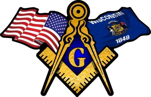 ProSticker 084 (One) 3" X 5" Masonic Series American & Wisconsin Flags Compass Square Decal Sticker