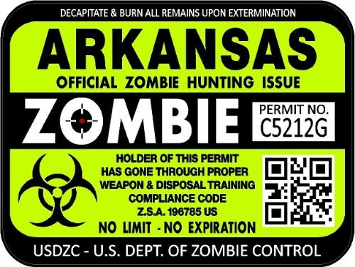 ProSticker 1214 (Two Pack) 3"x 4" Zombie Series Arkansas Hunting License Permit Decal Sticker