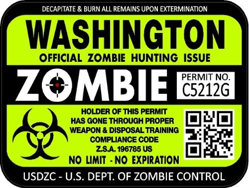ProSticker 1257 (Two Pack) 3"x 4" Zombie Series Washington Hunting License Permit Decal Sticker